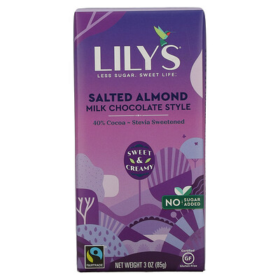 Lily's Sweets 40% какао и молочный шоколад, соленый миндаль, 85 г (3 унции)