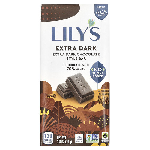 Lily's Sweets, Extra Dark Chocolate Bar, Extra Dark, 70% Kakao, 80 g (2,8 oz.)