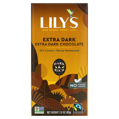 Lily's Sweets Плитка темного шоколада с 70% какао, экстра темный, 80 г (2,8 унции)