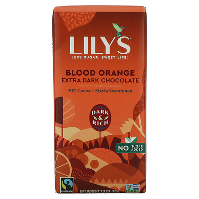 

Lily's Sweets Extra Dark Chocolate Bar Blood Orange 70% Cocoa 2.8 oz (80 g)