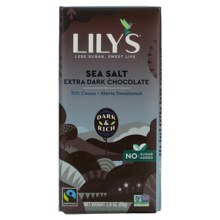 Lily's Sweets, 黑巧克力棒，海鹽，70% 可可，2.8 盎司（8無）
