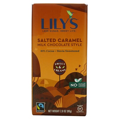 Lily's Sweets Батончик из молочного шоколада, соленая карамель, 40% какао, 80 г (2,8 унции)