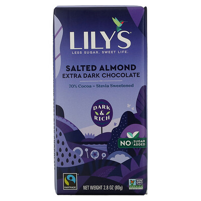 Lily's Sweets Плитка экстра темного шоколада, соленый миндаль, 70% какао, 80 г (2,8 унции)