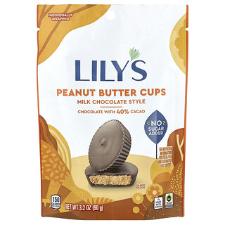 Lily's Sweets, ミルクチョコレートスタイル、ピーナッツバターカップ、砂糖不使用、91g（3.2オンス）