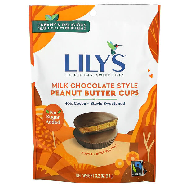 Lily's Sweets, Milk Chocolate Style, чашки с арахисовой пастой, без добавления сахара, 91 г (3,2 унции)