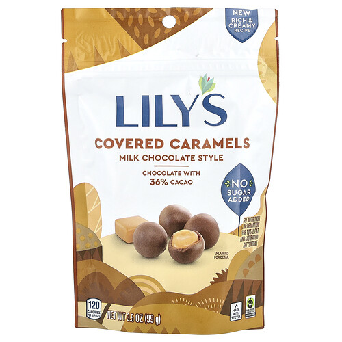 Lily's Sweets, Covered Caramels, Milk Chocolate Style, überzogene Karamellbonbons nach Milchschokoladenart, 99 g (3,5 oz.)