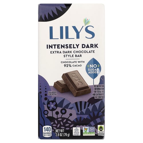 Lily's Sweets, Extra Dark Chocolate Style Bar, Intensely Dark, 92% Cocoa, 2.8 oz (79 g)