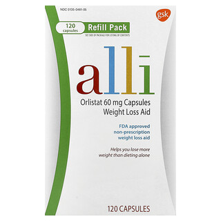 Alli, Orlistat, Ayuda para la pérdida de peso, Envase de reposición, 60 mg, 120 cápsulas