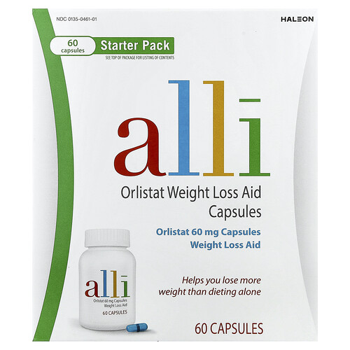 Alli Orlistat, Weight Loss Aid, Starter Pack, 60 mg, 60 Capsules