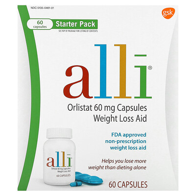 Product Image for Alli, Orlistat, Weight Loss Aid, Starter Pack, 60 mg, 60 Capsules