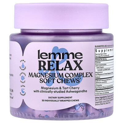 Product Image for Lemme, Relax, Magnesium Complex Soft Chews, Blackberry Lemonade, 30 Individually Wrapped Chews
