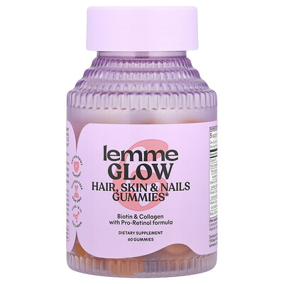 Photos - Vitamins & Minerals Lemme , Glow, Hair, Skin & Nails Gummies, Peach, 60 Gummies LMM-54907 