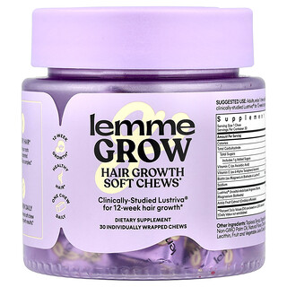 Lemme, Grow, Hair Growth Soft Chews, Mixed Fruit, 30 Individually Wrapped Chews