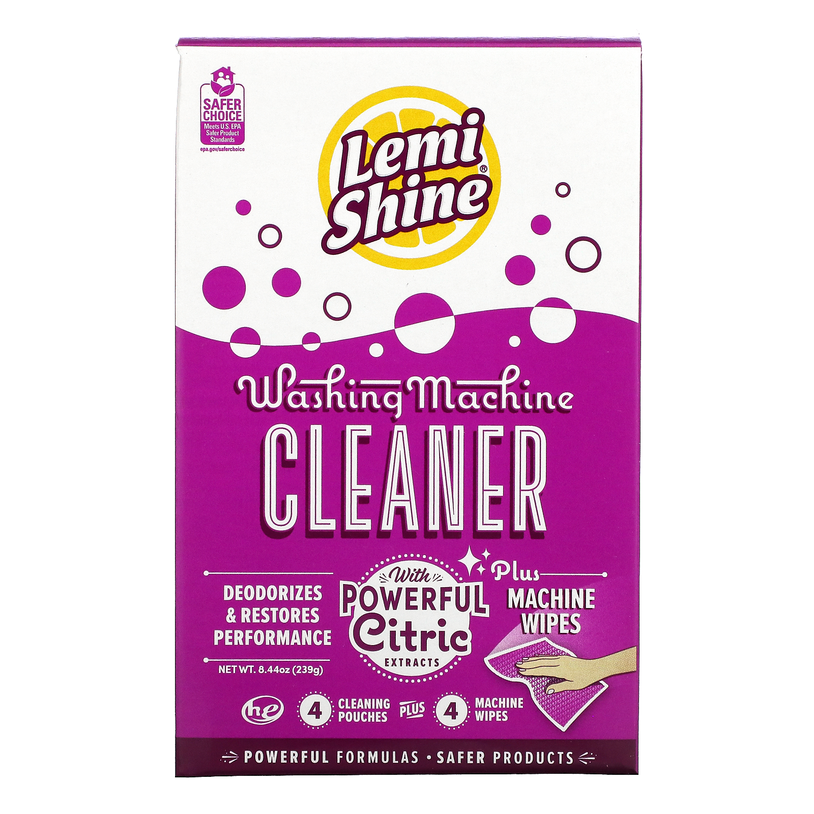 Lemi Shine, Washing Machine Cleaner, Plus Machine Wipes, 4 Cleaning