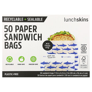 Lunchskins, Papieren boterhamzakjes, Shark, 50 zakjes
