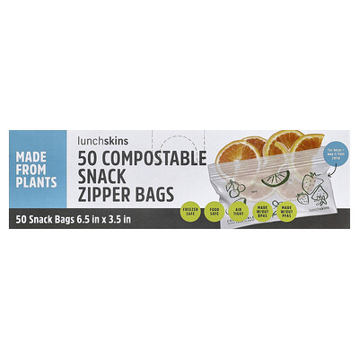 Product Image for Lunchskins, Compostable Snack Zipper Bags, 50 Bags