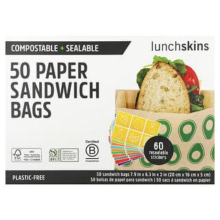 Lunchskins, 纸质三明治袋，鳄梨图案，50 个