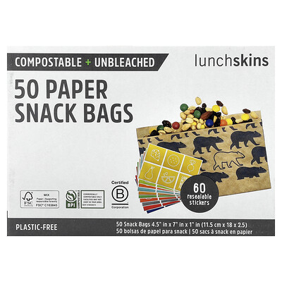 Lunchskins, Bolsas de papel para bocadillos, Osos, 50 bolsas