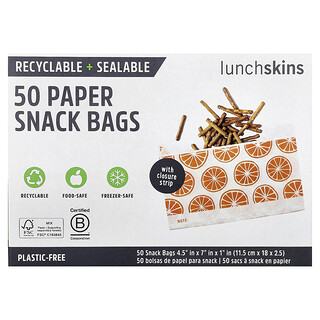 Lunchskins, Bolsas de papel para bocadillos, Naranja, 50 bolsas