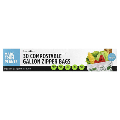 Product Image for Lunchskins, Compostable Gallon Zipper Bags, 30 Bags