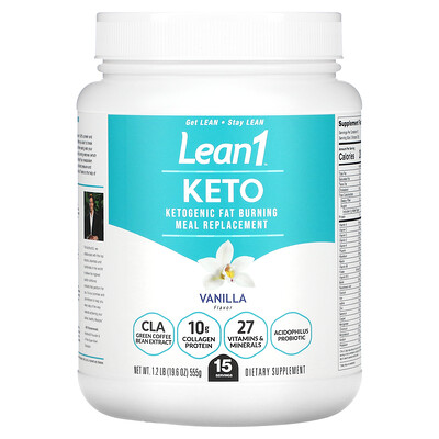 

Lean1, Keto, Ketogenic Fat Burning Meal Replacement, Vanilla, 1.2 lb (555 g)