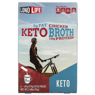 Lonolife, Keto Broth, Chicken, 4 Stick Packs, 0.67 oz (19 g) Each