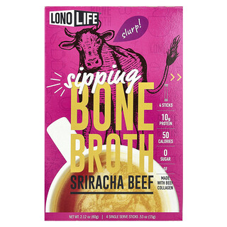 Lonolife, Sipping Bone Broth, яловичина шрірача, 4 порційні палички по 15 г (0,53 унції)