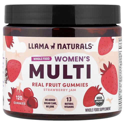 Llama Naturals, Women's Multi, Real Fruit Gummies, Fruchtgummis für Frauen, Erdbeermarmelade, 120 Fruchtgummis