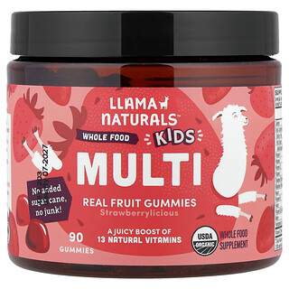 Llama Naturals, お子様向け植物性マルチ、リアルフルーツグミ、ストロベリーリシャス、グミ60粒