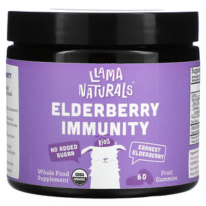 Llama Naturals, Kids, Elderberry Immunity, Fruit Gummies, Earnest Elderberry, 60 Gummies'