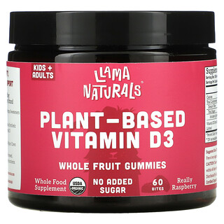 Llama Naturals, Растительные жевательные мармеладки с витамином D3, со вкусом малины, 60 укусов