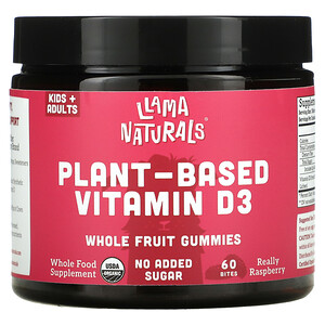 Llama Naturals, Plant-Based Vitamin D3 Whole Fruit Gummies, Really Raspberry, 60 Bites
