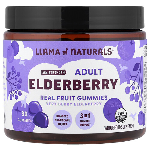 Llama Naturals, Adult Elderberry, Real Fruit Gummies, Real Fruit Gummies, Very Berry Elderberry, 90 Fruchtgummis
