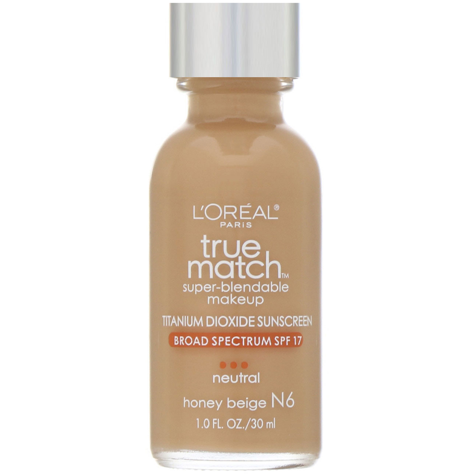 L'Oréal (로레알), 트루 매치, 슈퍼 블렌더블 메이크업, N6 허니 베이지, 1fl oz(30ml) (판매가 중단된 상품)