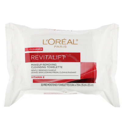 L'Oreal Очищающие салфетки для снятия макияжа Revitalift, 30 влажных салфеток