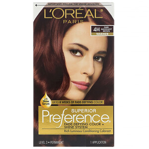 Отзывы о L'Oreal, Superior Preference, Fade-Defying Color + Shine System, Warm, 4M Dark Mahogany Brown, 1 Application