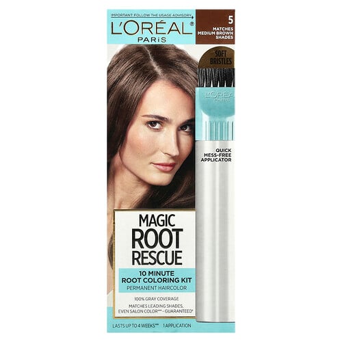 L'Oréal, Magic Root Rescue, Kit de coloration des racines pendant 10 minutes, 5 bruns moyen, 1 application