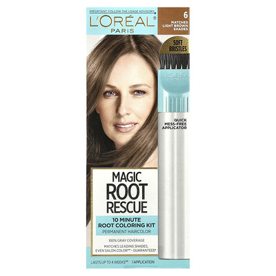 L'Oréal, Magic Root Rescue, Kit de coloración de raíces en 10 minutos, 6 castaños claros, 1 aplicación
