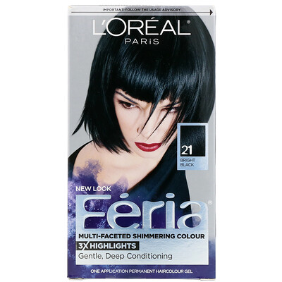 L'Oreal Краска Feria для многогранного мерцающего цвета волос, оттенок 21 ярко-черный, на 1 применение
