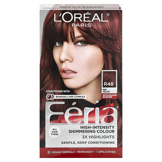 L'Oréal, Feria（フェリア）、Power Reds（パワーレッド）、ハイ インテンシティ シマーカラー、R48 レッドベルベット、1回分