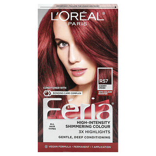 L'Oréal, Feria, Power Red, Cor Cintilante de Alta Intensidade, R57 Cherry Crush, 1 Aplicação