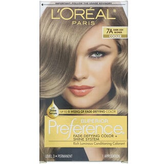 L'Oreal, Superior Preference, Fade-Defying Color + Shine System, Cooler, 7A Dark Ash Blonde, 1 Application