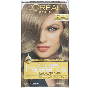Отзывы о L'Oreal, Superior Preference, Fade-Defying Color + Shine System, Cooler, 7A Dark Ash Blonde, 1 Application