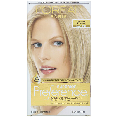 L'Oreal Краска для волос Superior Preference с технологией против вымывания цвета и системой придания сияния, натуральный блонд 9, на 1 применение