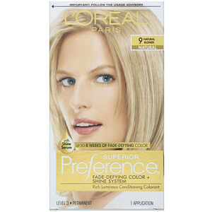 Отзывы о L'Oreal, Superior Preference, Fade-Defying Color + Shine System, 9 Natural Blonde, 1 Application