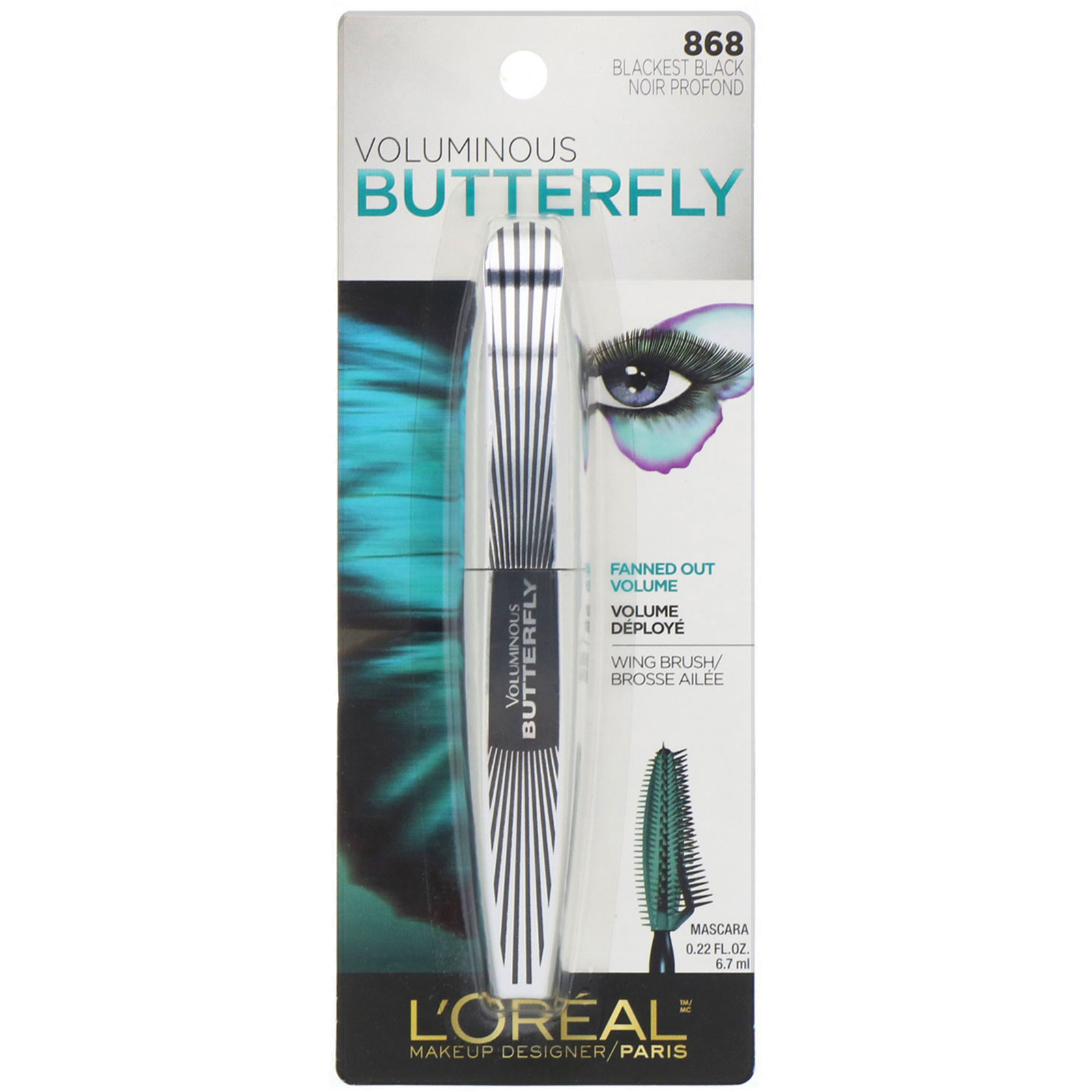 L'Oreal, Voluminous Butterfly Mascara, 868 Blackest Black, 0.22 fl oz ...