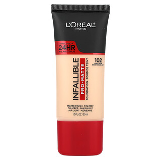 لوريال‏, Infallible ، كريم أساس Pro-Matte ، 102 قشرة بيج ، 1 أونصة سائلة (30 مل)
