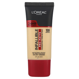 L'Oréal, Infalible, Base de maquillaje mate, 106 Beige sol, 30 ml (1 oz. líq.)