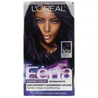 

L'Oreal Высокоинтенсивная мерцающая краска Feria, Power Violet, оттенок V28 глубочайший фиолетовый, на 1 применение