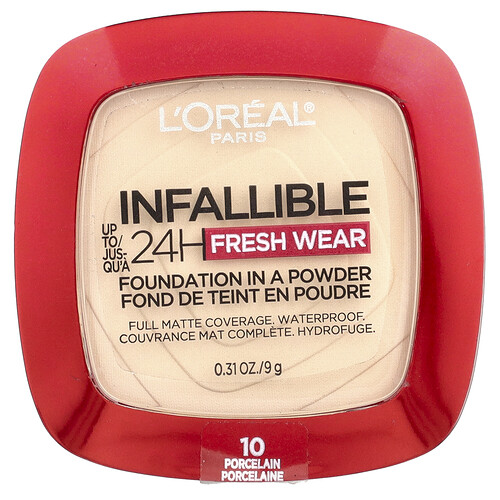 L'Oréal, Infallible 24H Fresh Wear, Foundation In A Powder, 10 Porzellan, 9 g (0,31 oz.)